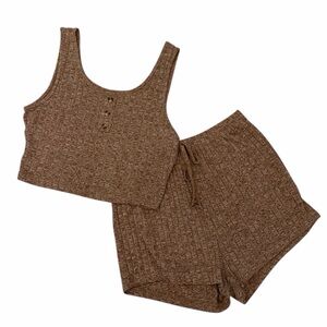 Cozy Brown Ribbed Sleepwear Set